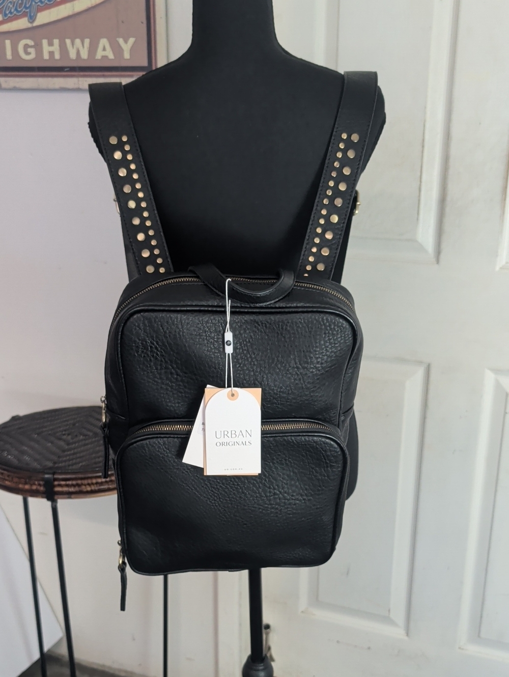 NWT Urban Originals Blackbird Faux Leather Black Backpack For Travel